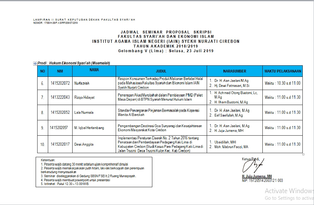 Jadwal Seminar Proposal Gelombang V (Lima) Jurusan HES FSEI Selasa, 23 Juli 2019