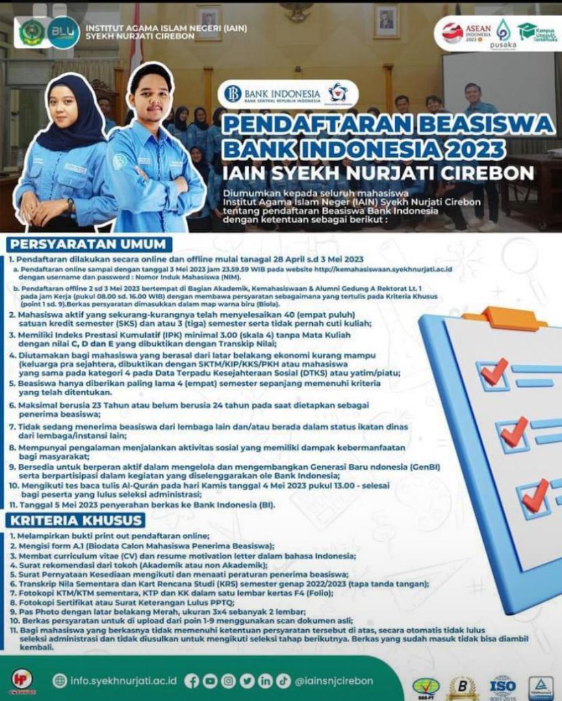 Pengumuman Pendaftaran Beasiswa Bank Indonesia 2023
