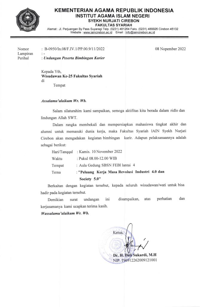 Undangan Bimbingan Karir Mahasiswa Fakultas Syariah