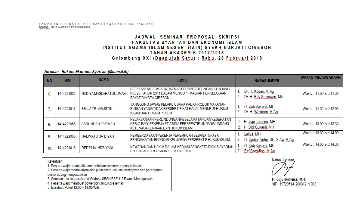 Jadwal Seminar Proposal Gel. XXI