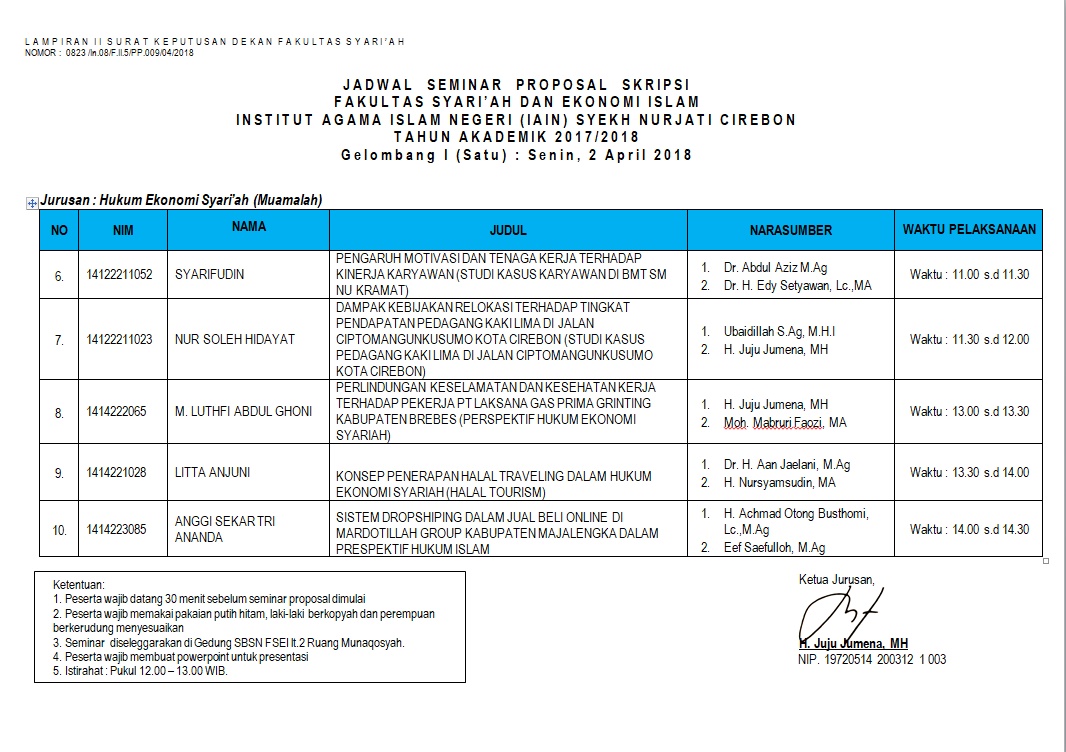 Jadwal Seminar Proposal Gel. I