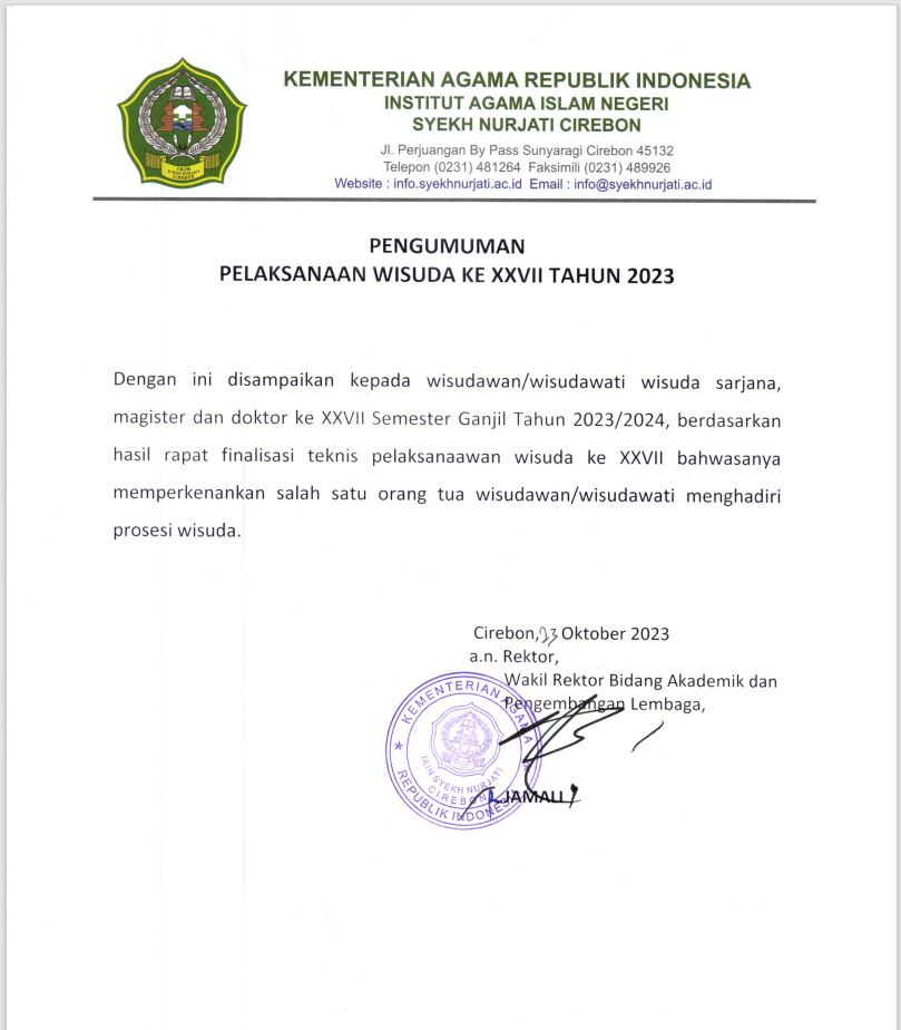 PENGUMUMAN PELAKSANAAN WISUDA TAHUN 2023