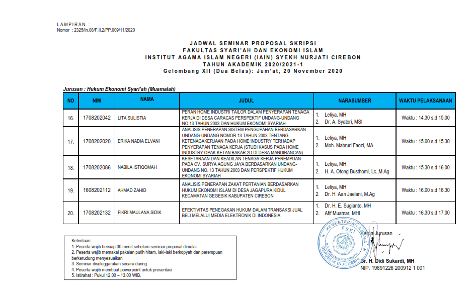 Jadwal Seminar Proposal Gelombang XII