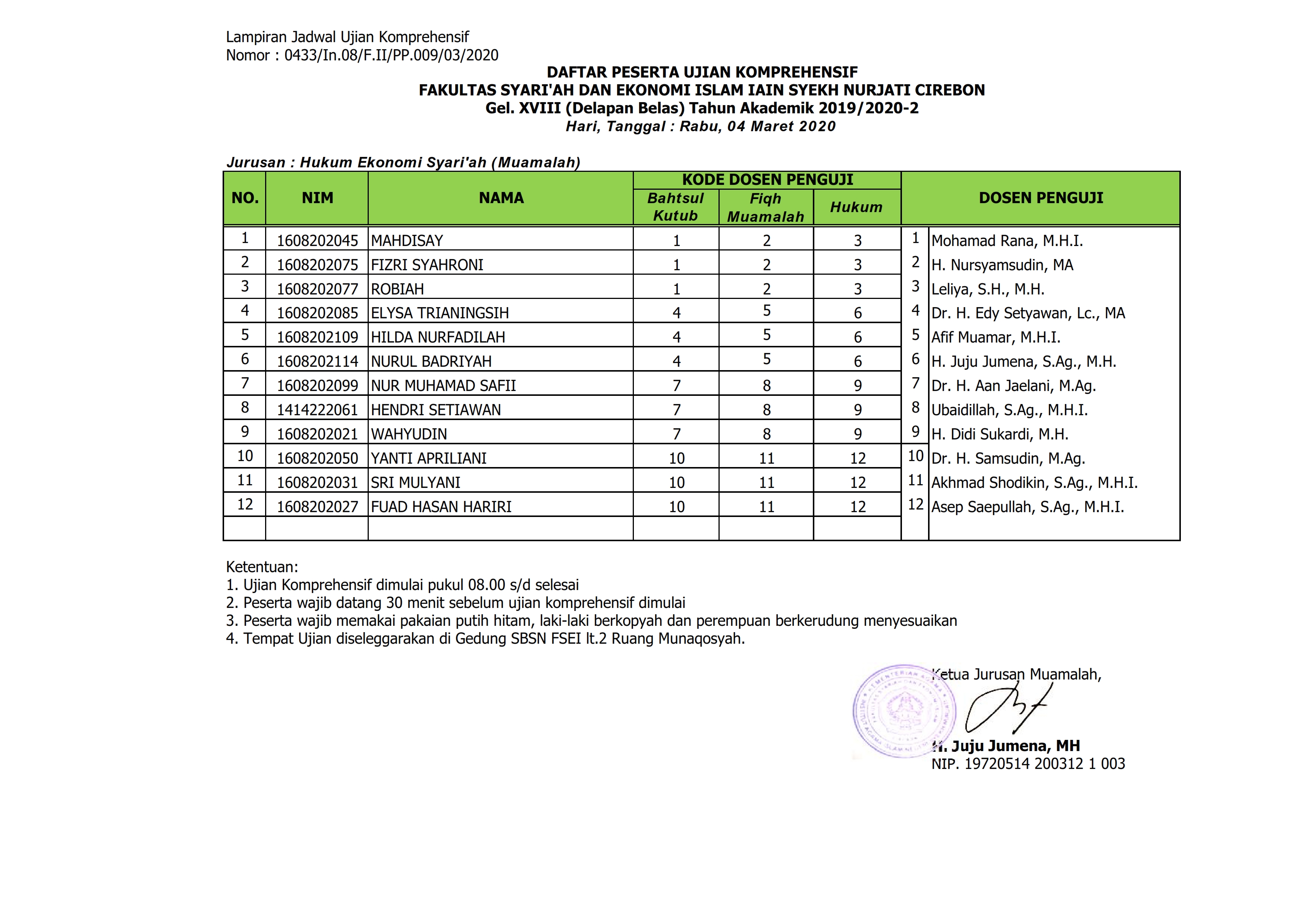 Jadwal Ujian Komprehensif Gel.XVIII
