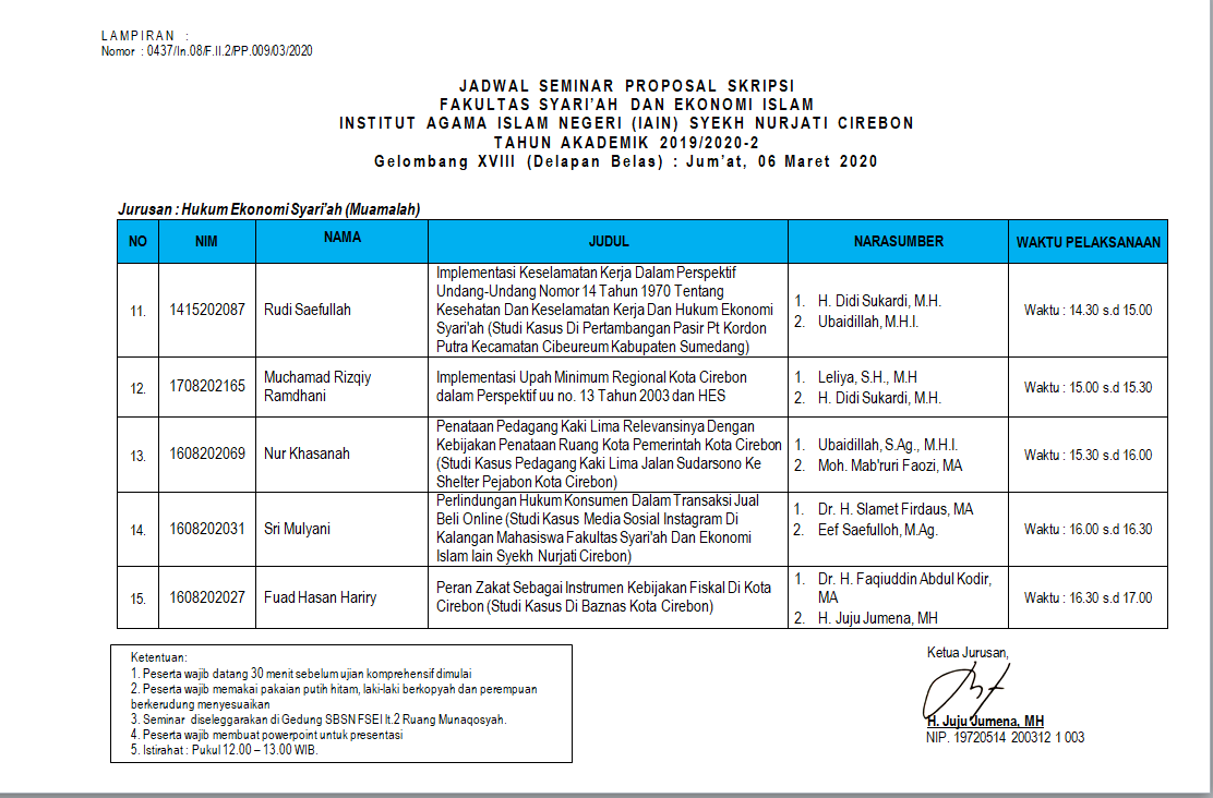 Jadwal Seminar Proposal Gel. XVIII
