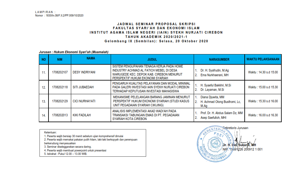 Jadwal Seminar Prposal Gelombang I