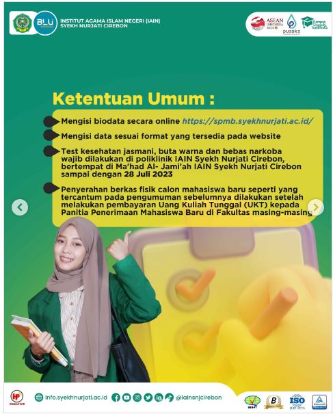 Perpanjangan Pendaftaran ulang dan Pembayaran Uang Kuliah Tunggal (UKT) bagi calon Mahasiswa Baru Jalur SPAN-PTKIN dan UM-PTKIN IAIN SNJ Cirebon Tahun Akademik 2023/2024
