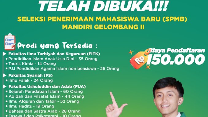 SELEKSI PENERIMAAN MAHASISWA BARU (SPMB) MANDIRI GELOMBANG II INSTITUT AGAMA ISLAM NEGERI (IAIN) SYEKH NURJATI CIREBON TAHUN AKADEMIK 2023/2024