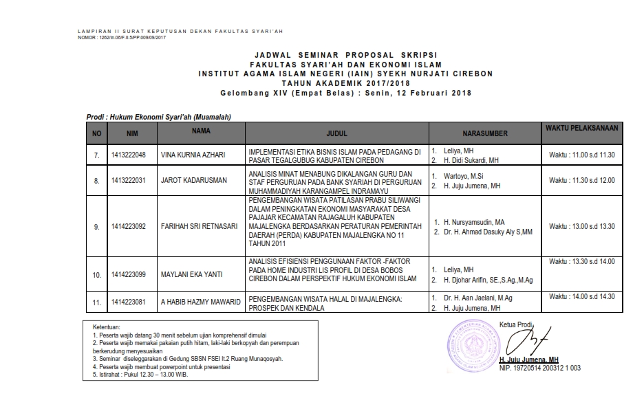 Jadwal Seminar Proposal Gel. XIV