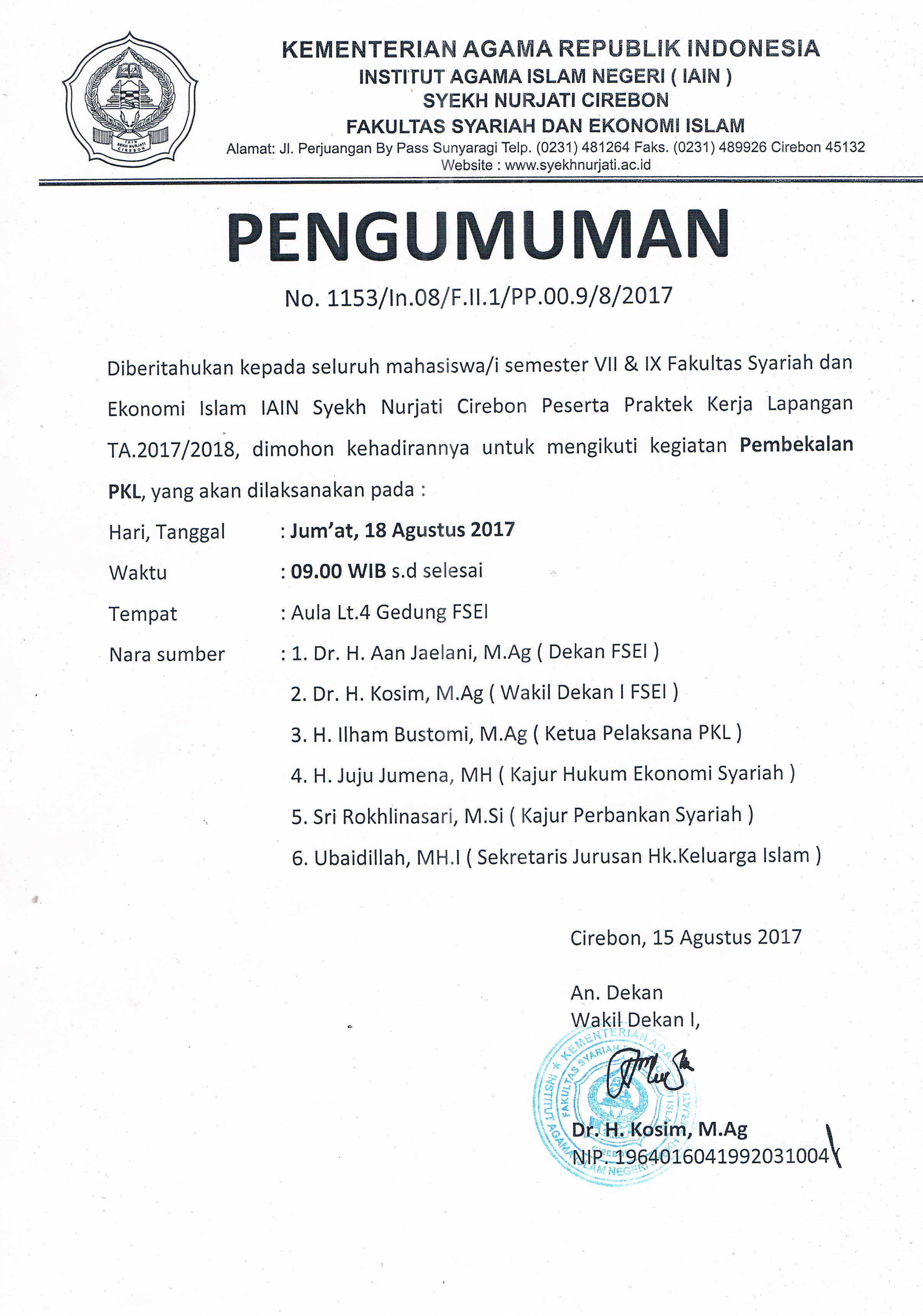 Pembekalan PKL 2017