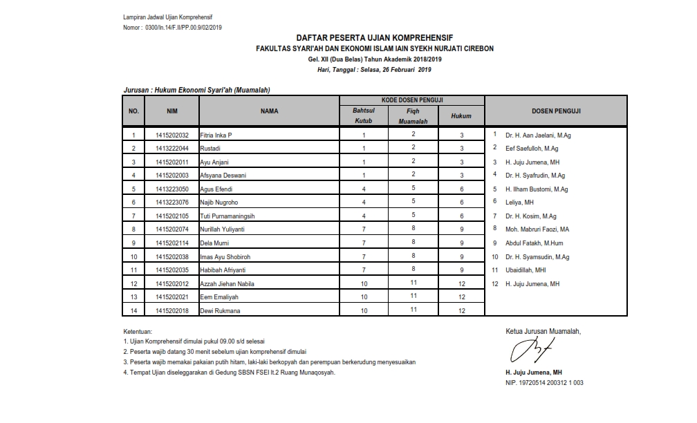 Jadwal UJian Komprehensif Gel. XII
