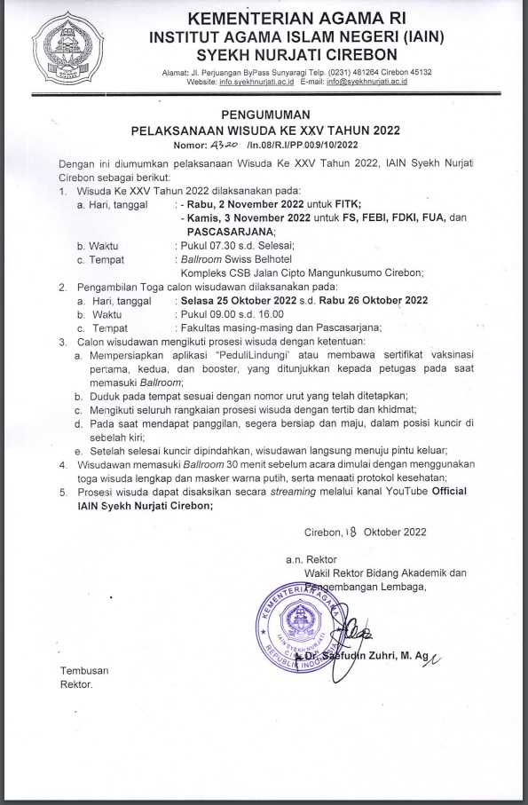 Pengumuman Pelaksanaan Wisuda Ke XXV Tahun 2022