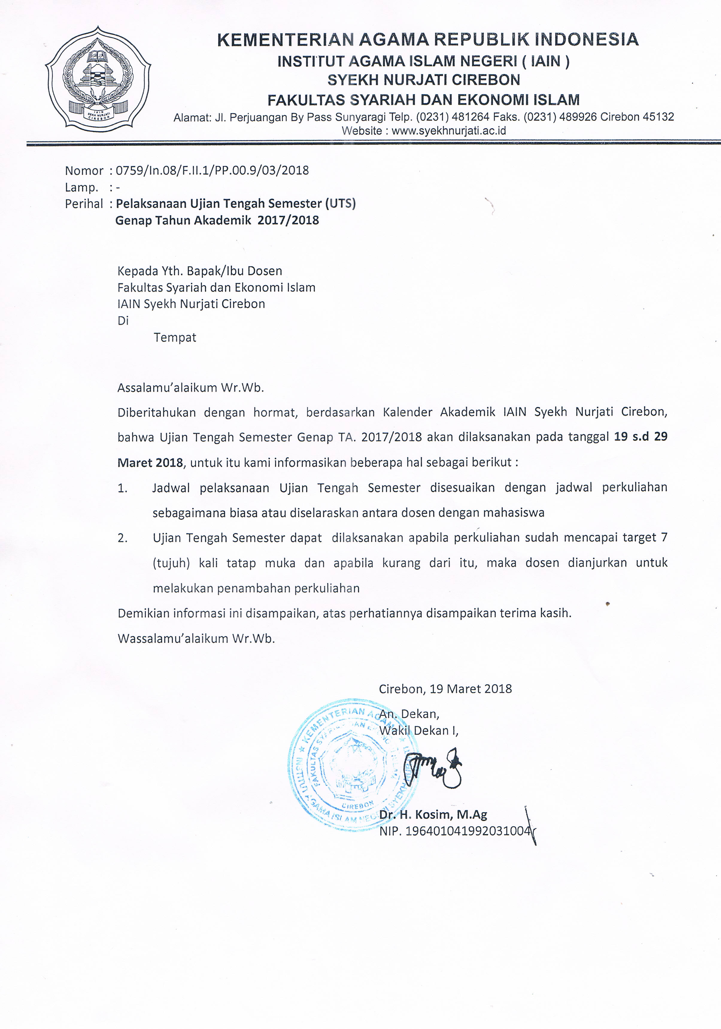 Pengumuman Pelaksanaan UTS