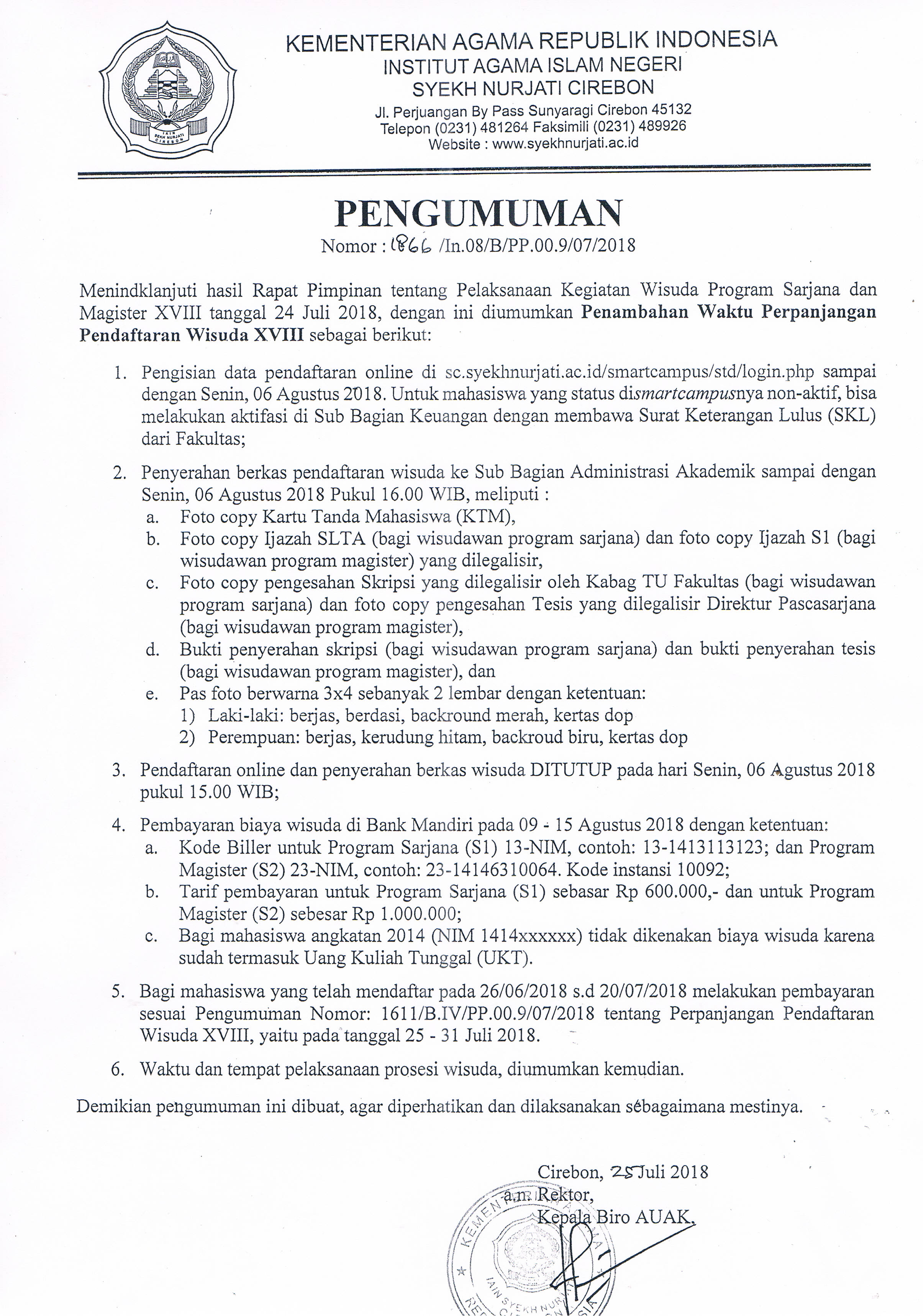 PERPANJANGAN PENDAFTARAN WISUDA XVIII