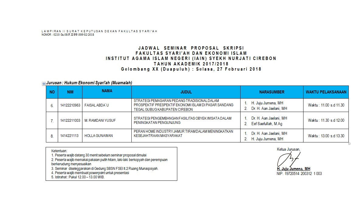 Jadwal Seminar Proposal Ge. XX
