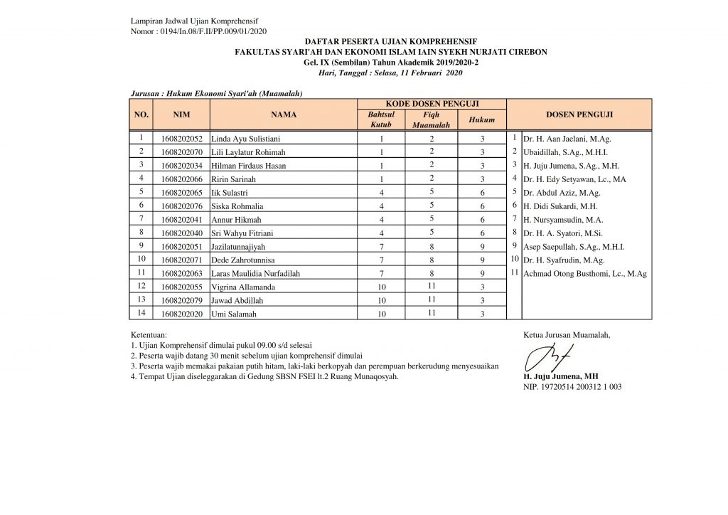 Jadwal Ujian Komprehensif Gelombang IX