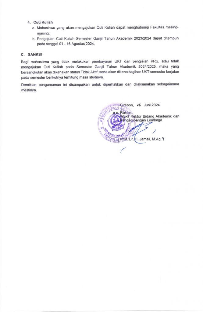 Pengumuman Pelaksanaan Herregistrasi Semester Ganjil Tahun Akademik 2024/2025