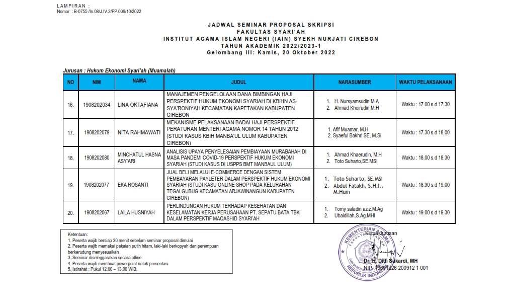 Undangan dan Jadwal  Seminar Proposal Gel. III Jurusan HES