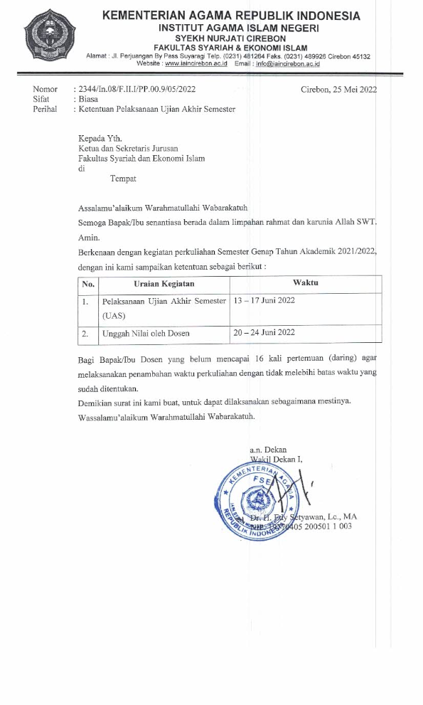 Informasi Ujian Akhir Semester (UAS) Genap TA. 2021-2022