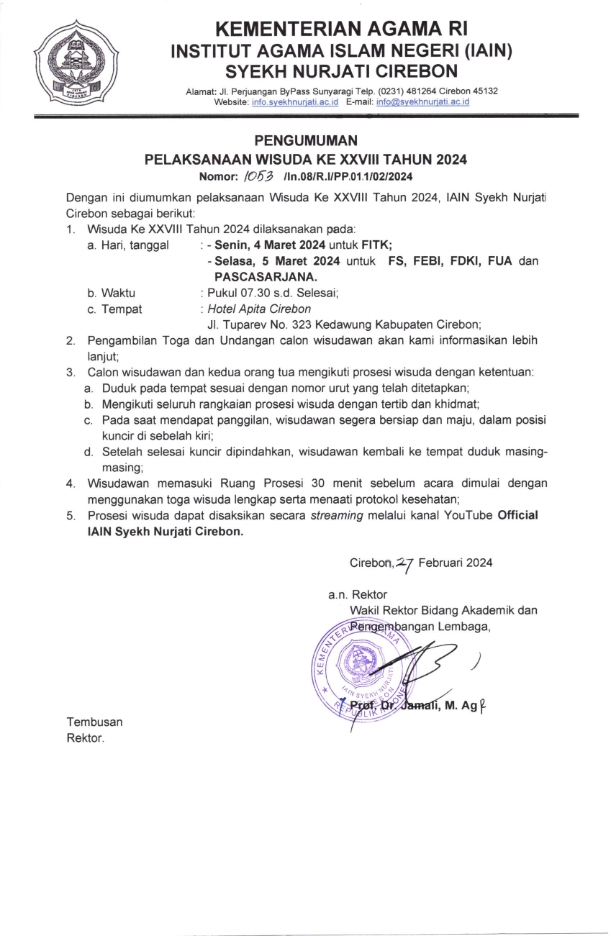 PENGUMUMAN PELAKSANAAN WISUDA KE XXVIIITAHUN 2024
