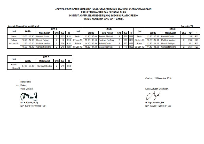 Jadwal Ujian Akhir Semester Ganjil