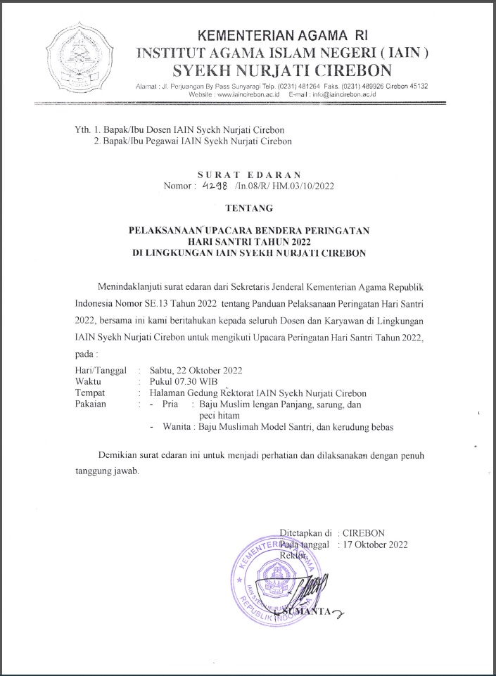 Upacara Hari Santri Tahun 2022 IAIN Syekh Nurjati Cirebon