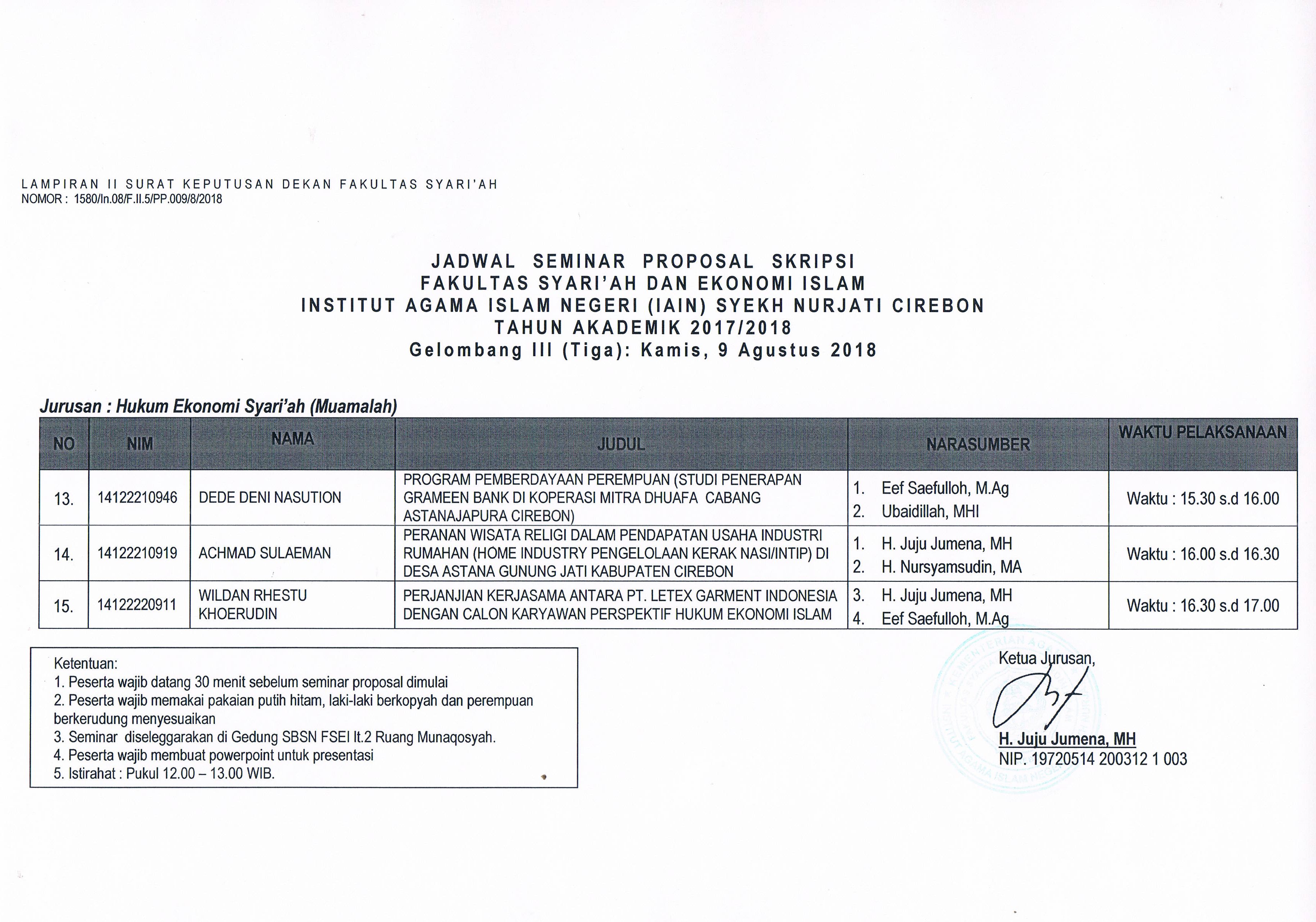 Jadwal Seminar Proposal Gel. III