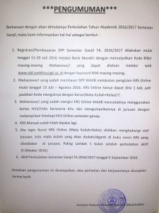 Pengumuman Pengisian KRS Online Jurusan Hukum Ekomoni Syariah [HES]/ Muamalah.